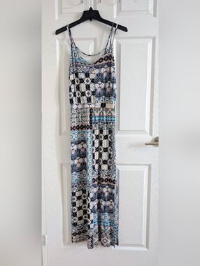 Warehouse London Blue Patchwork Floral Geometric Print Maxi Dress - US 4 Boho